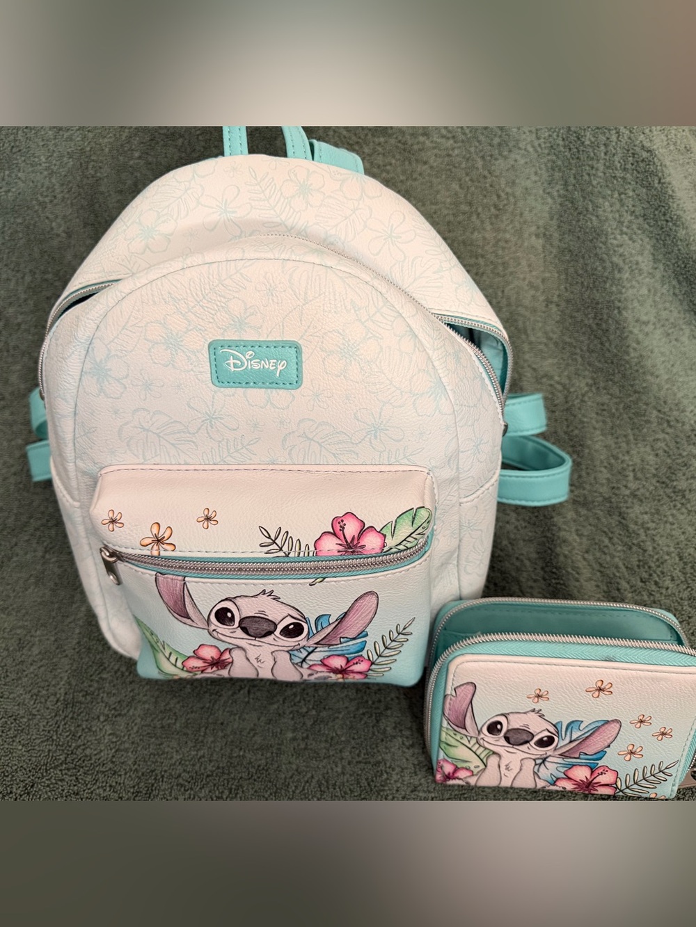 Disney White & Teal Stitch Floral Mini Backpack with Coin Purse